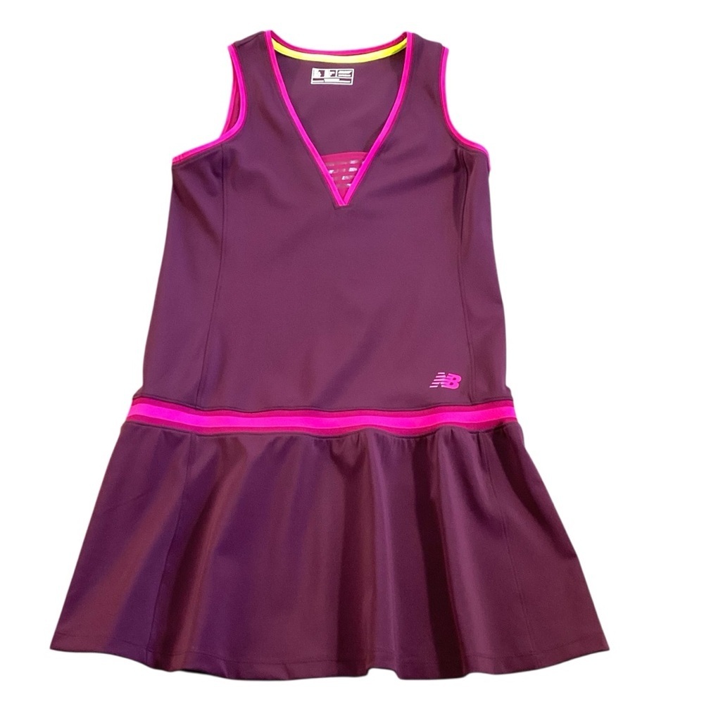 New Balance NB Dry Tennis Dress Plum Pink Trim Drop Waist Athletic Medium - Picture 2 of 15